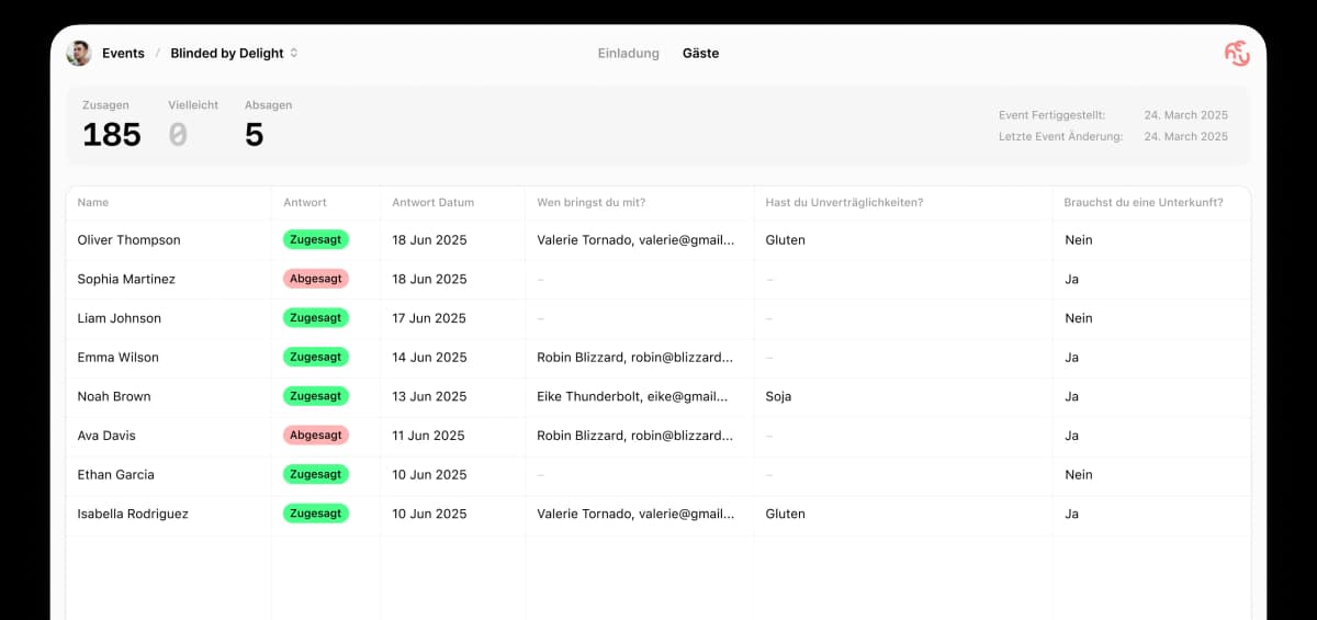 Kostenlose Gästeliste erstellen Preview